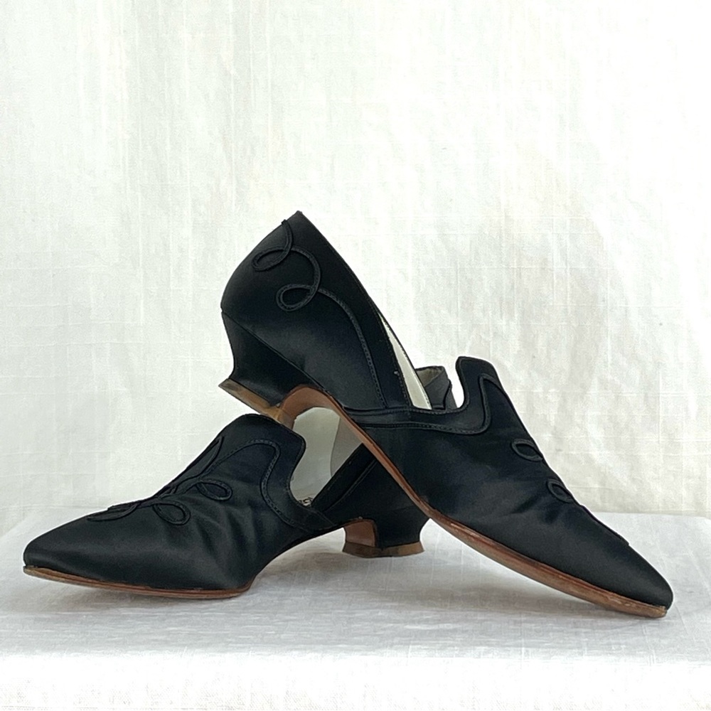 Rare Vintage 1993 PETER FOX Black Satin Shoes “Janet” soutache